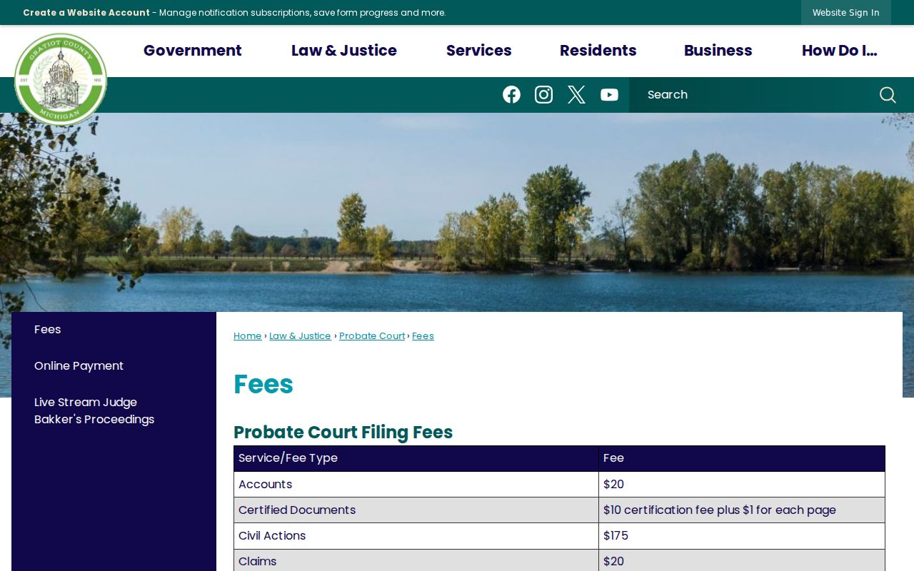 Gratiot County court docket Probate Court fee schedule