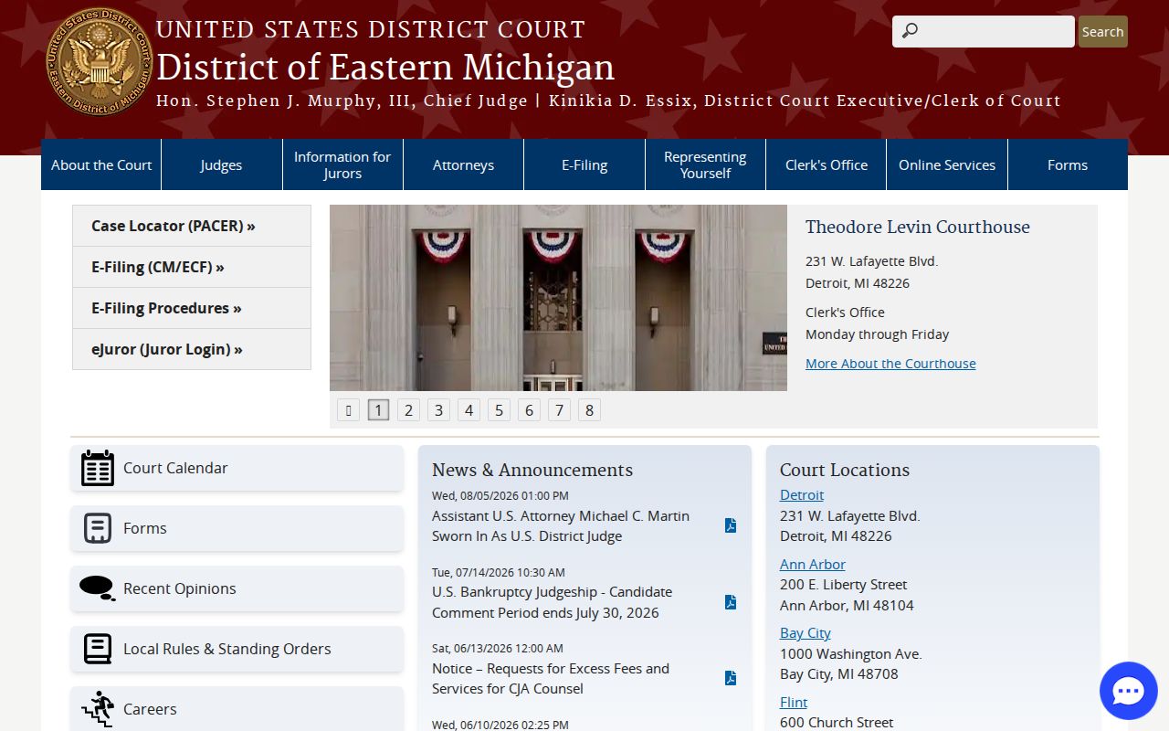 Gratiot County court docket Eastern District of Michigan federal jurisdiction page