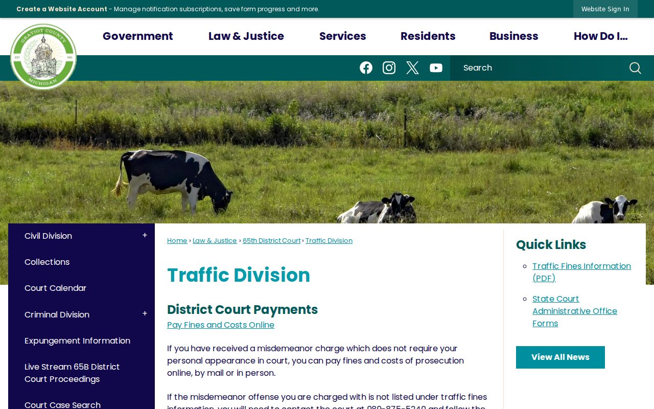 Gratiot County traffic tickets online payment and hearing routing instructions